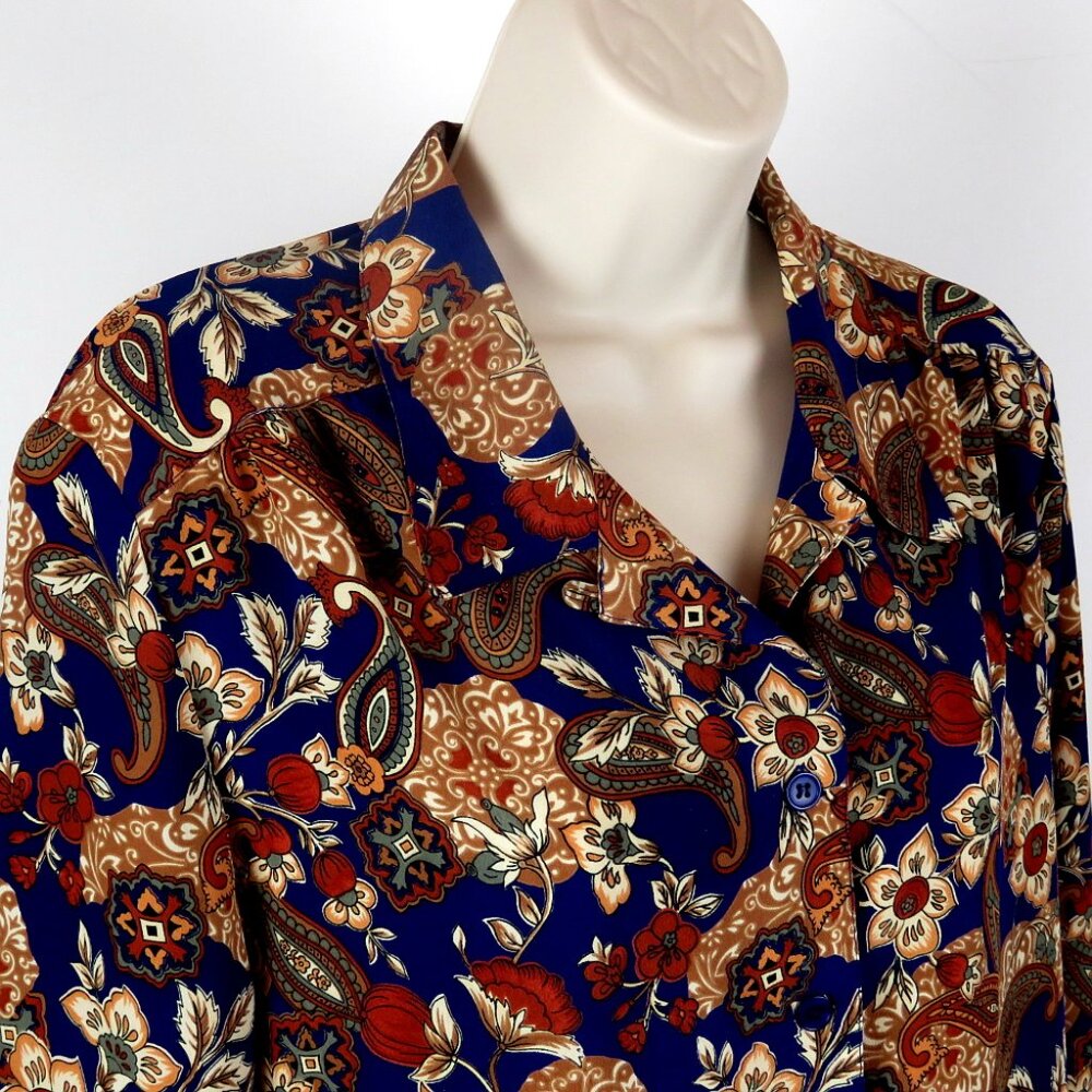 Koret Petites Floral Paisley Shirt Size 14 Multicolor Button Down Long Sleeves